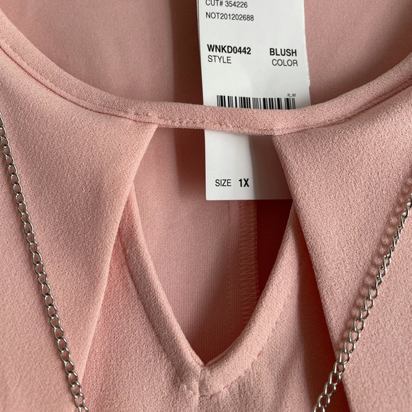 NWT (1X) New York Collection blush pink shift dress mini/knee long sleeves bling - Picture 6 of 12